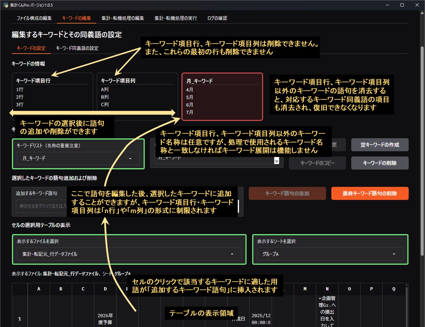 キーワードの設定画面